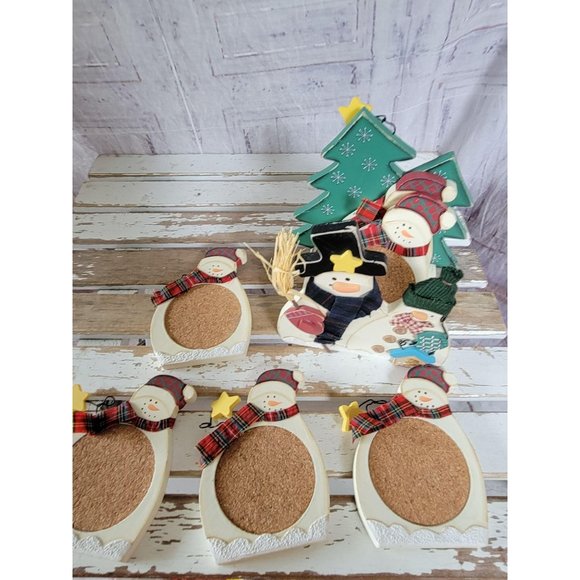 Folk art snowman Christmas coaster set decor count - Picture 1 of 7